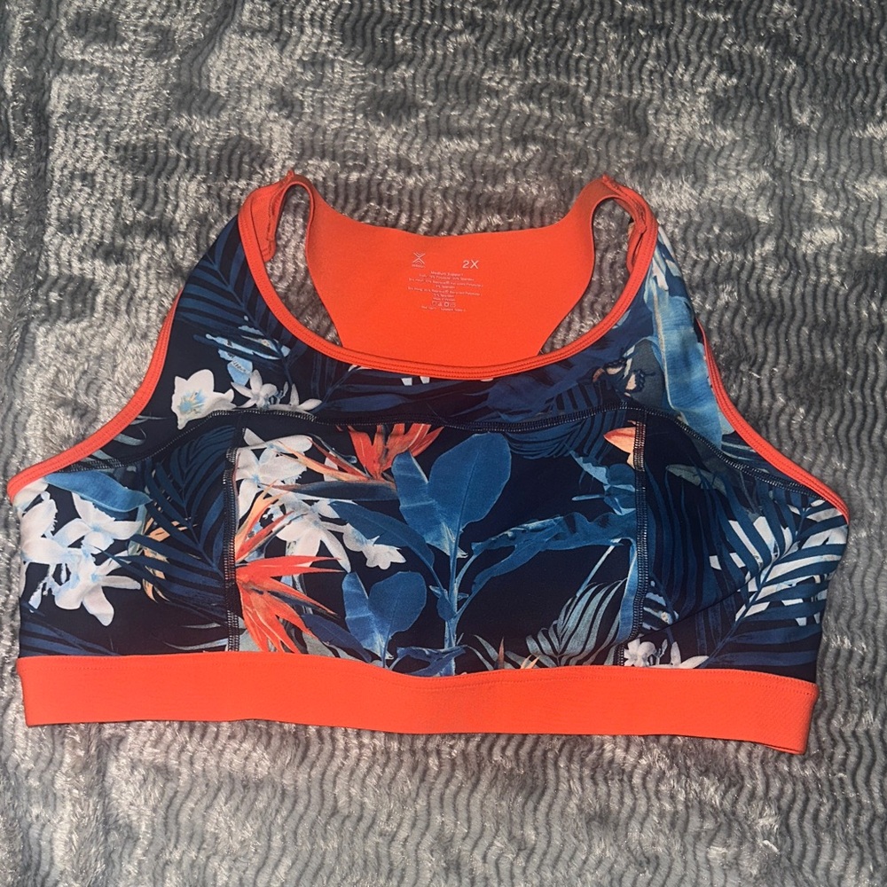 Xersion Tropical Print Sports Bra - Orange and Blue EUC